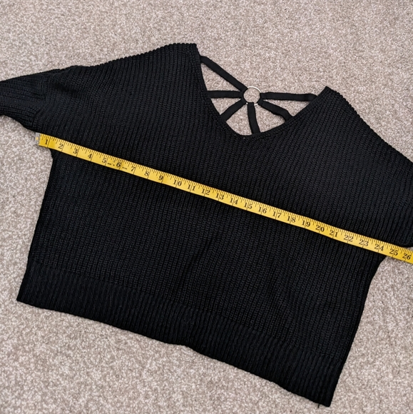 (2/$25) Ardene dropped shoulder sunray open back rib knit sweater black - Picture 8 of 14